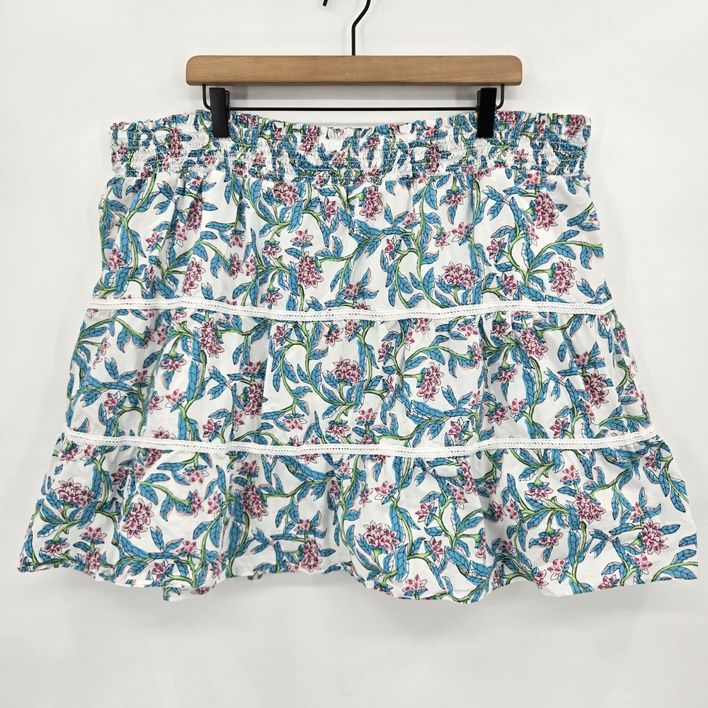 J Crew Smocked Tiered Mini Skirt B644 Cotton Floral Boho Cottagecore Womens 3X